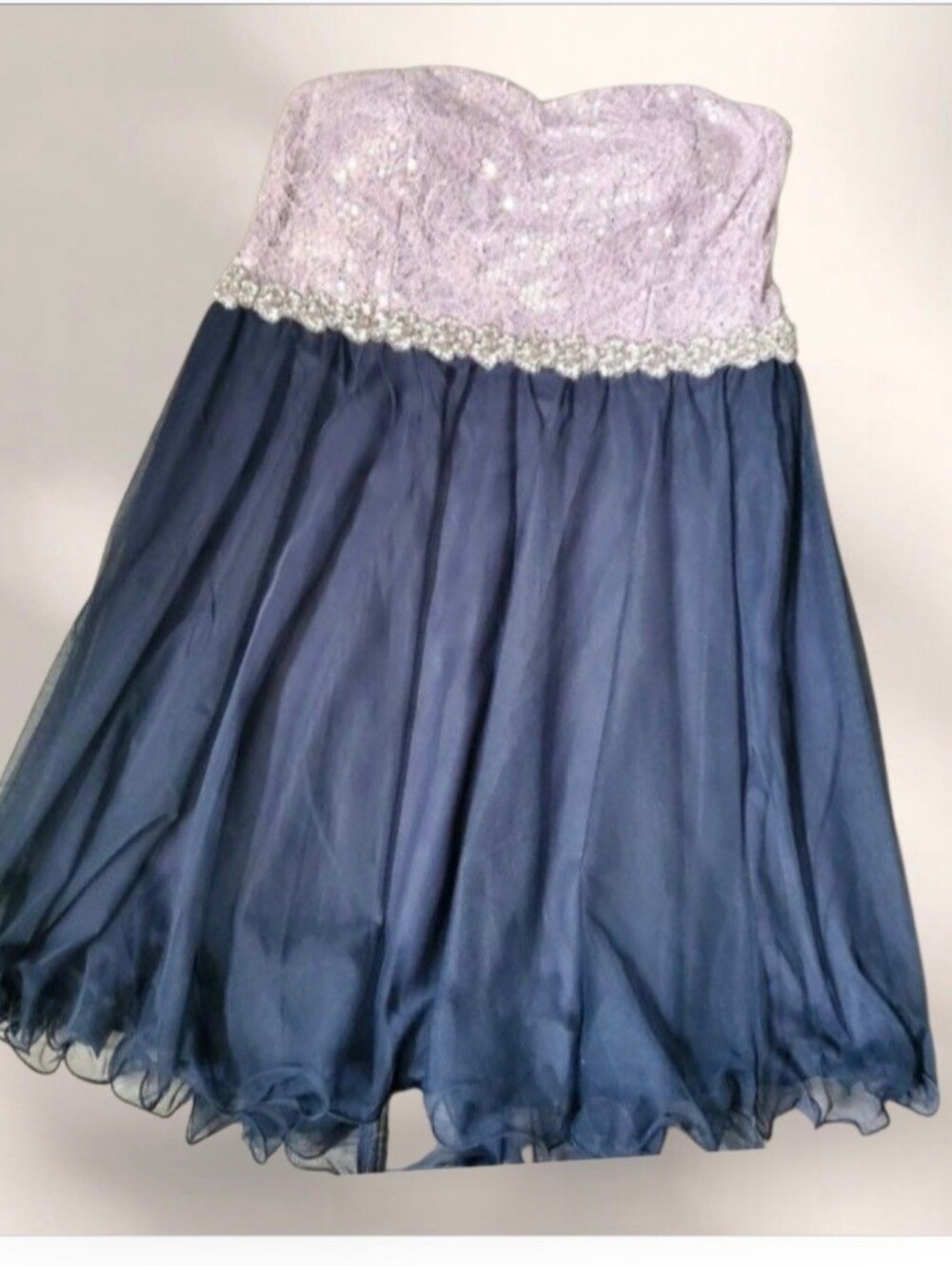 Deb Lavender Navy Blue Sequin Strapless Dress  18